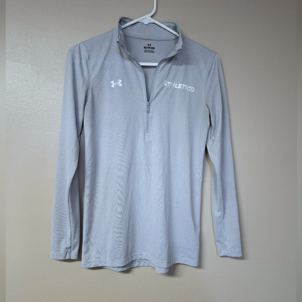 UA Womens Athletic Sporty 1/2 Zip Turtleneck Stretch Longsleeve Top Light Gray
